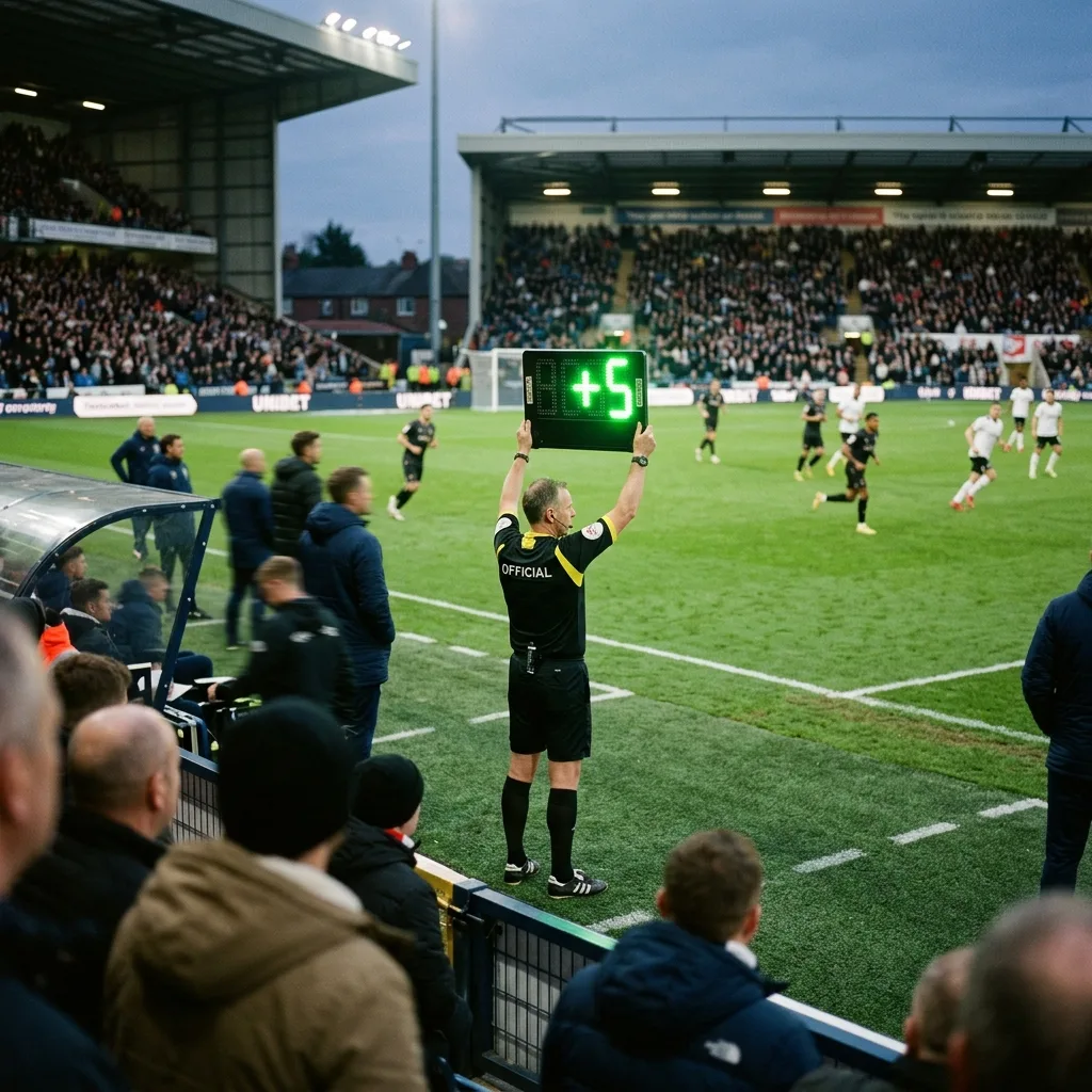 Official holding up a stoppage time board indicating extra minutes
