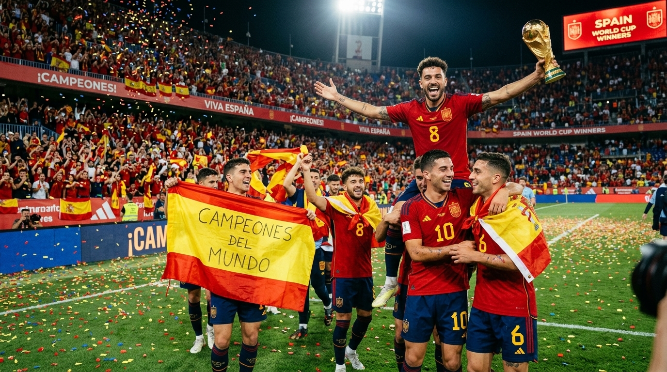 Beyond Tiki-Taka: 11 Famous Soccer Players From Spain Who Changed the Game 2 Spanish soccer players celebrating a World Cup victory on the pitch