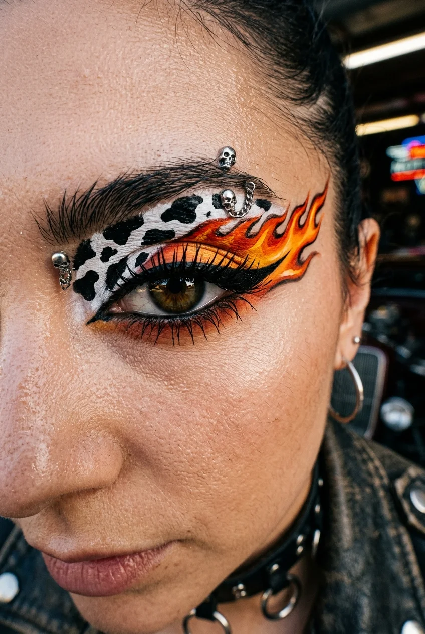 30 Cow Makeup Looks That Will Give You Major Inspiration 31 Cow print and flames combo
