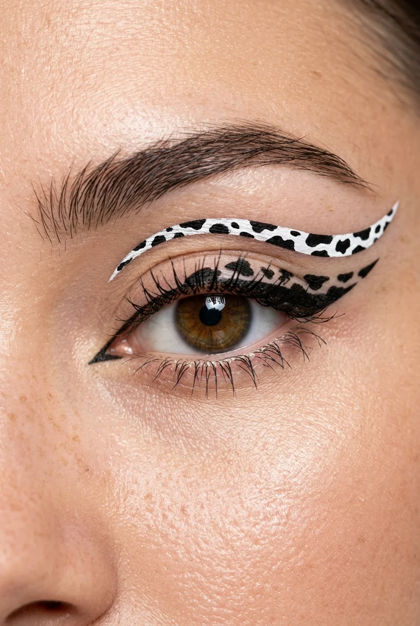 30 Cow Makeup Looks That Will Give You Major Inspiration 10 Graphic floating cow print liner