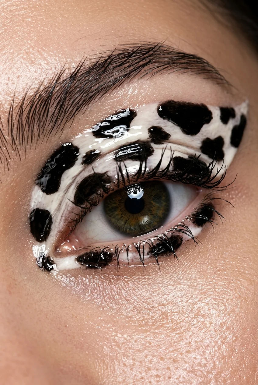 30 Cow Makeup Looks That Will Give You Major Inspiration 30 Glossy wet-look cow print