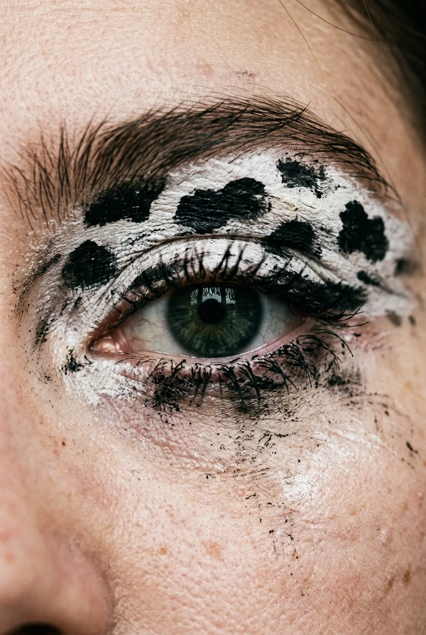 30 Cow Makeup Looks That Will Give You Major Inspiration 22 Smudged grunge cow print eye