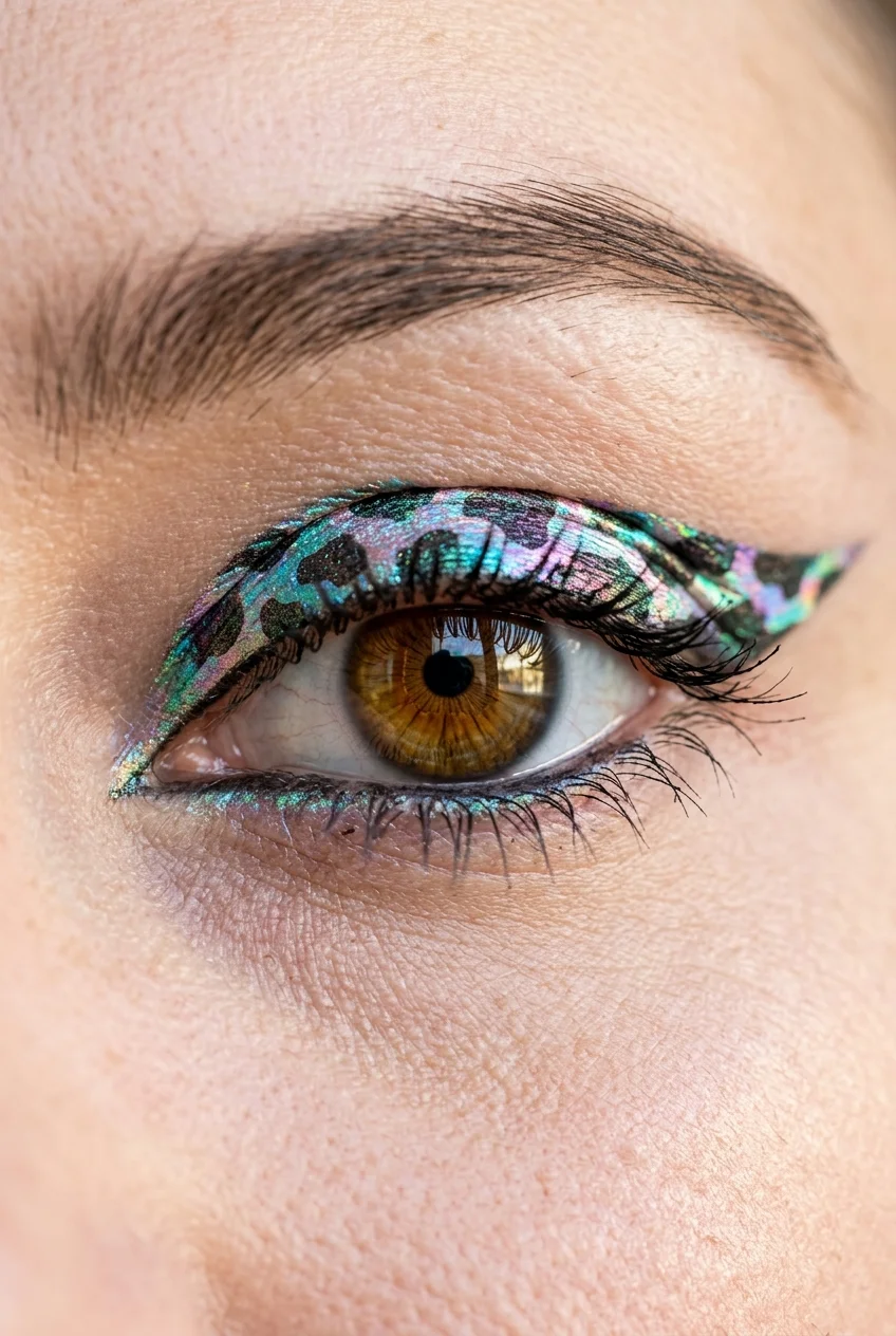30 Cow Makeup Looks That Will Give You Major Inspiration 26 Holographic cow print eyeliner