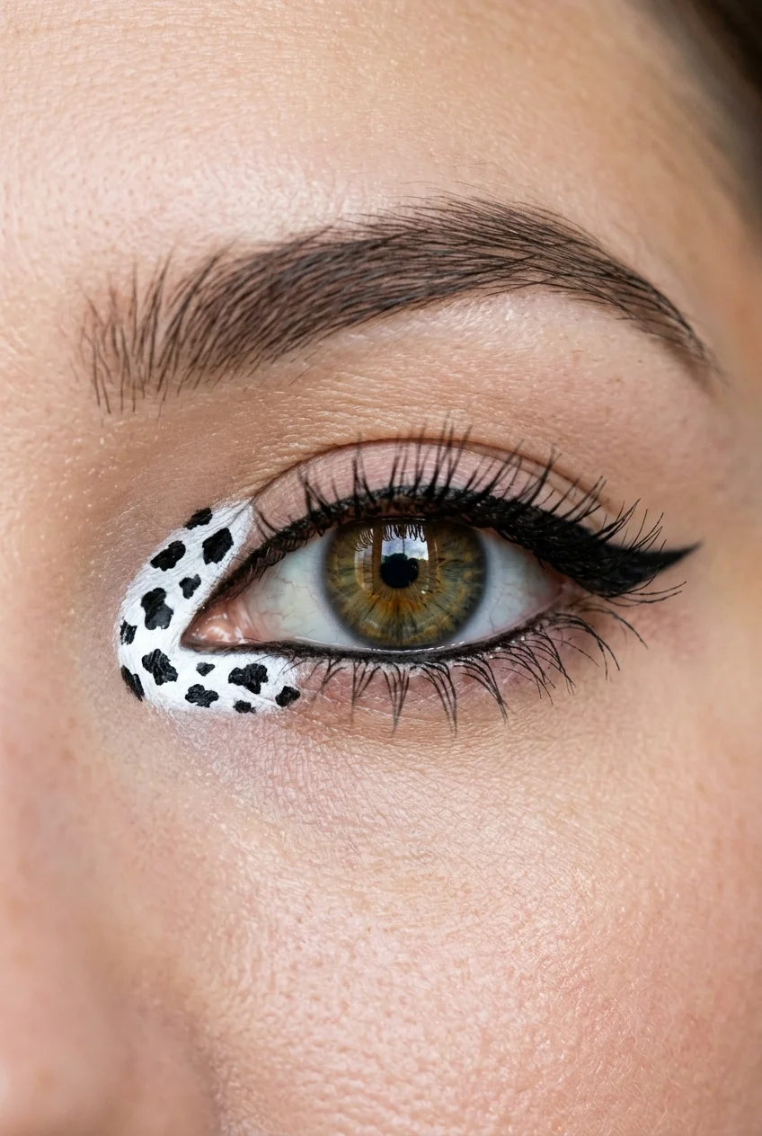 30 Cow Makeup Looks That Will Give You Major Inspiration 9 Cow print inner corner highlight