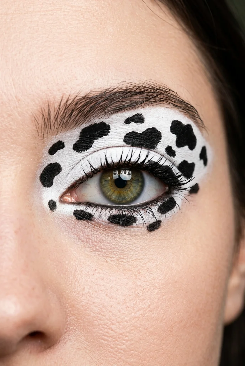 30 Cow Makeup Looks That Will Give You Major Inspiration 19 Matte white base cow print