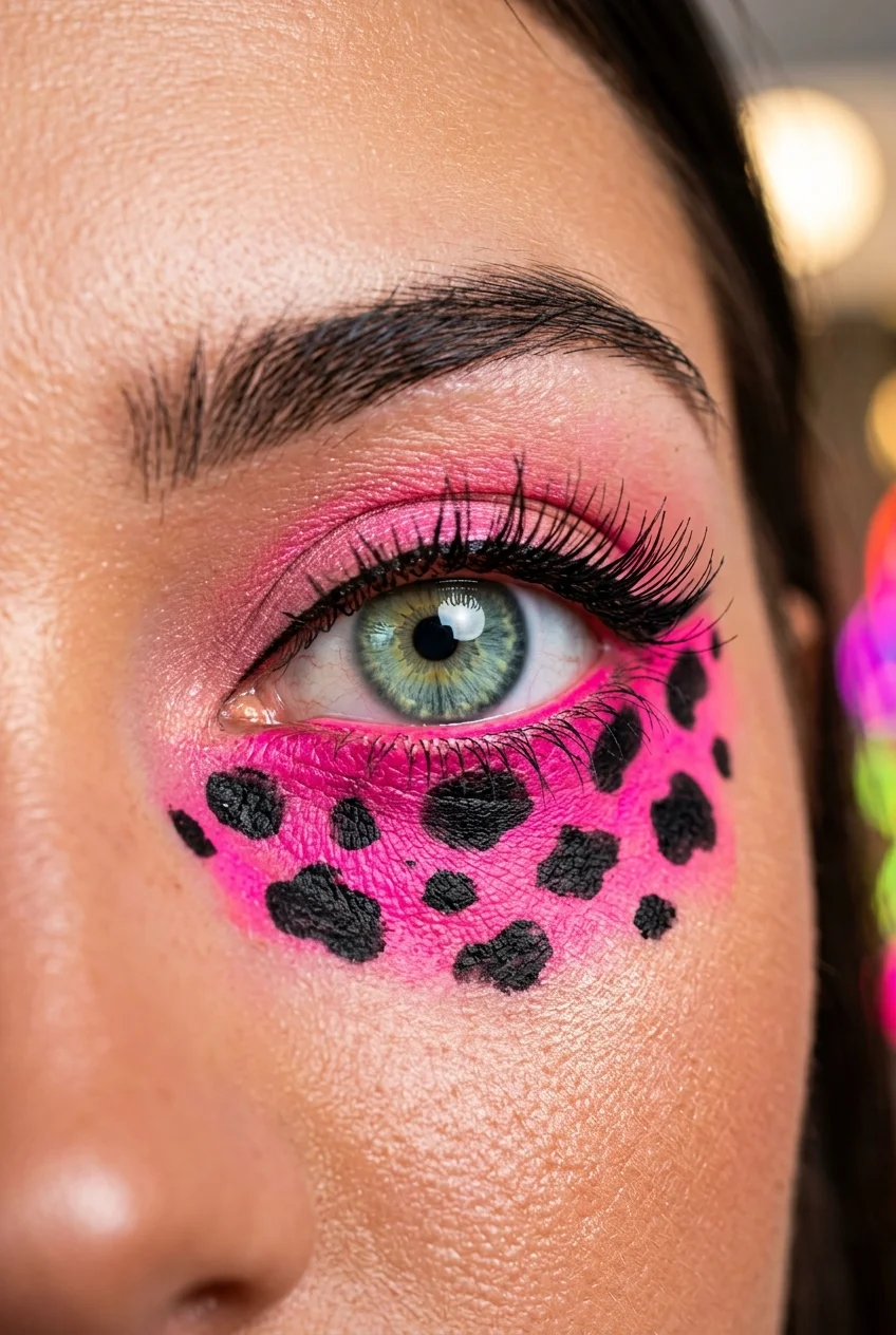 30 Cow Makeup Looks That Will Give You Major Inspiration 3 Neon pink under-eye cow spots makeup