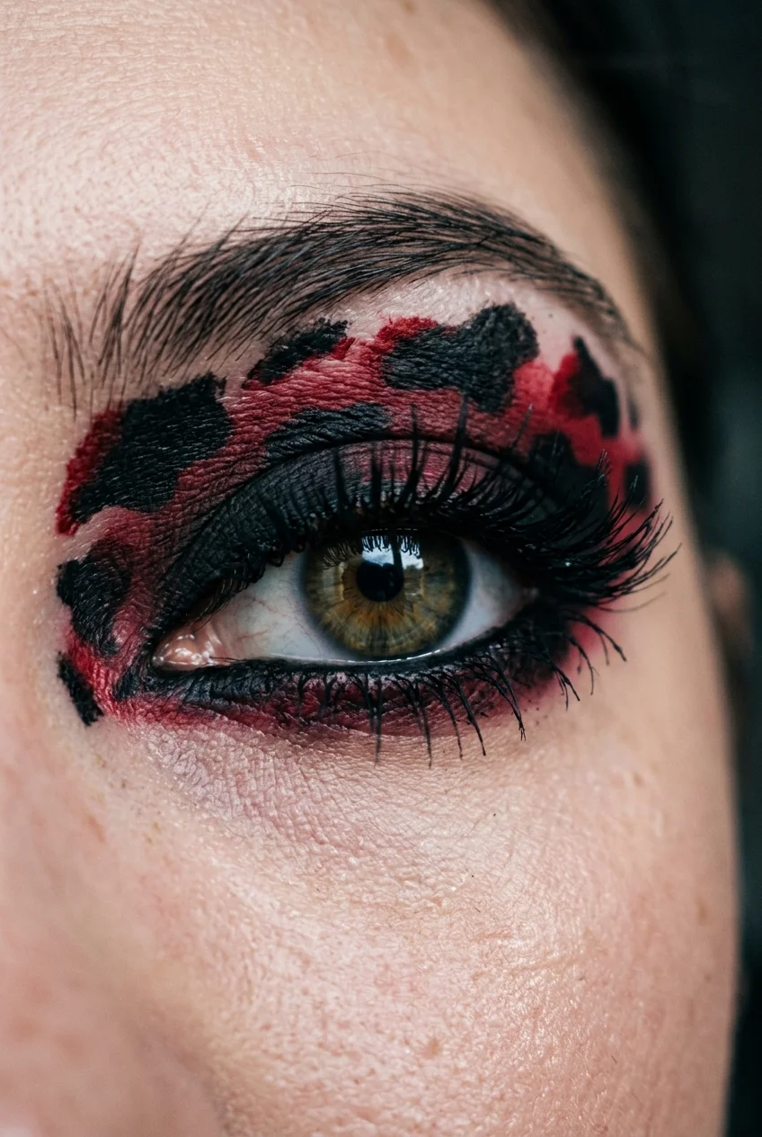 30 Cow Makeup Looks That Will Give You Major Inspiration 28 Red and black edgy cow print