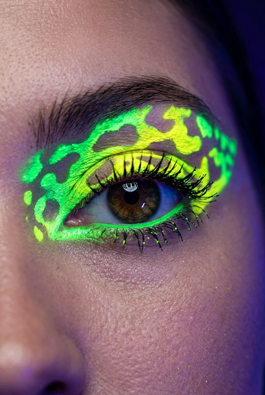 30 Cow Makeup Looks That Will Give You Major Inspiration 8 UV reactive neon cow print makeup