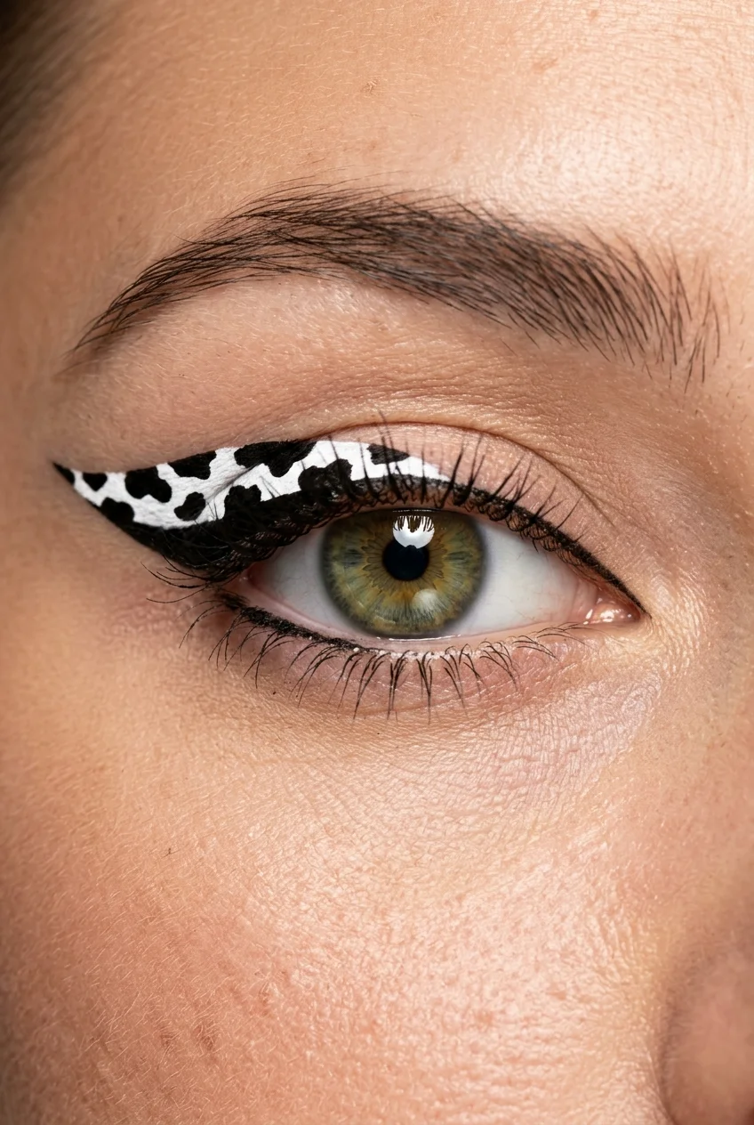 30 Cow Makeup Looks That Will Give You Major Inspiration 2 Classic black and white cow print winged eyeliner