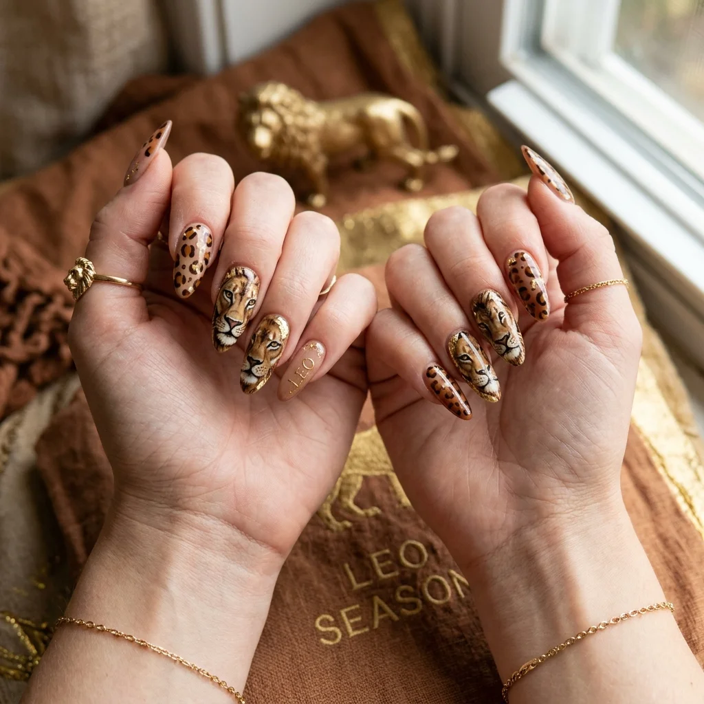30 Leo Birthday Nails That Are Absolutely Fierce 3 Fierce lioness animal print nails