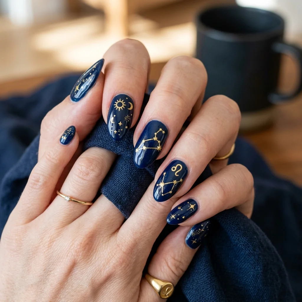 30 Leo Birthday Nails That Are Absolutely Fierce 5 Zodiac sign constellation art nails