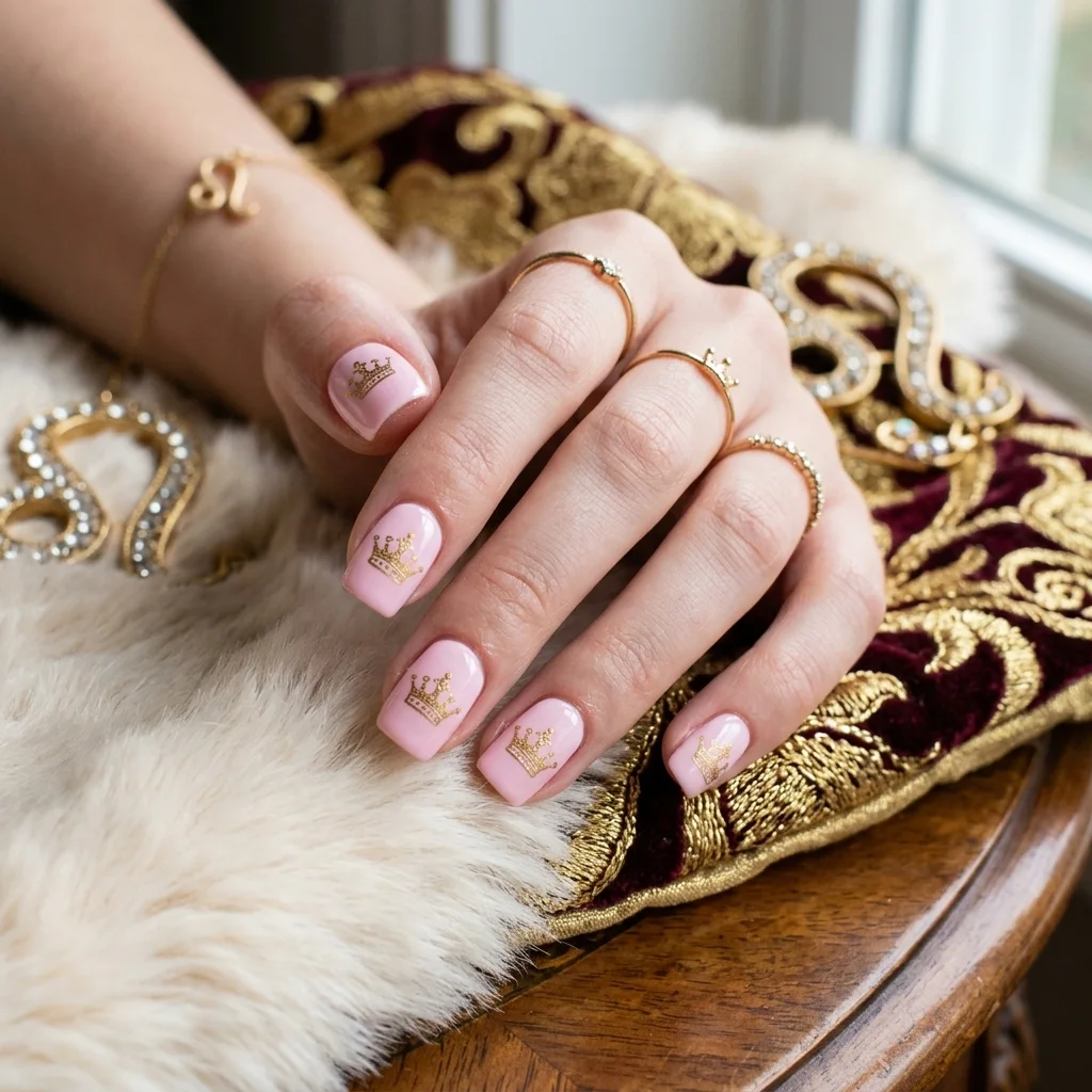 30 Leo Birthday Nails That Are Absolutely Fierce 24 Crown motif decals nails