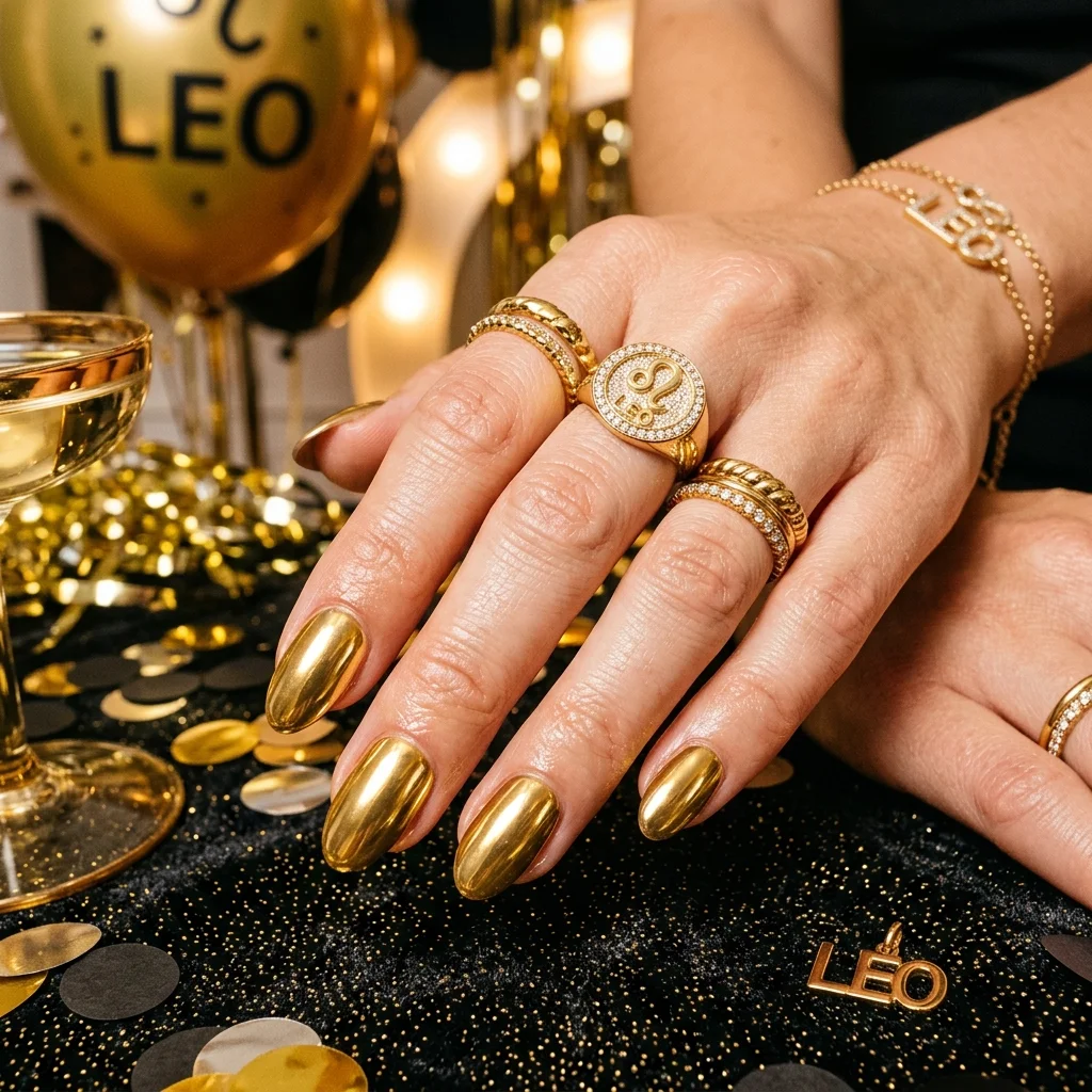 30 Leo Birthday Nails That Are Absolutely Fierce 8 Gold chrome mirror glaze nails