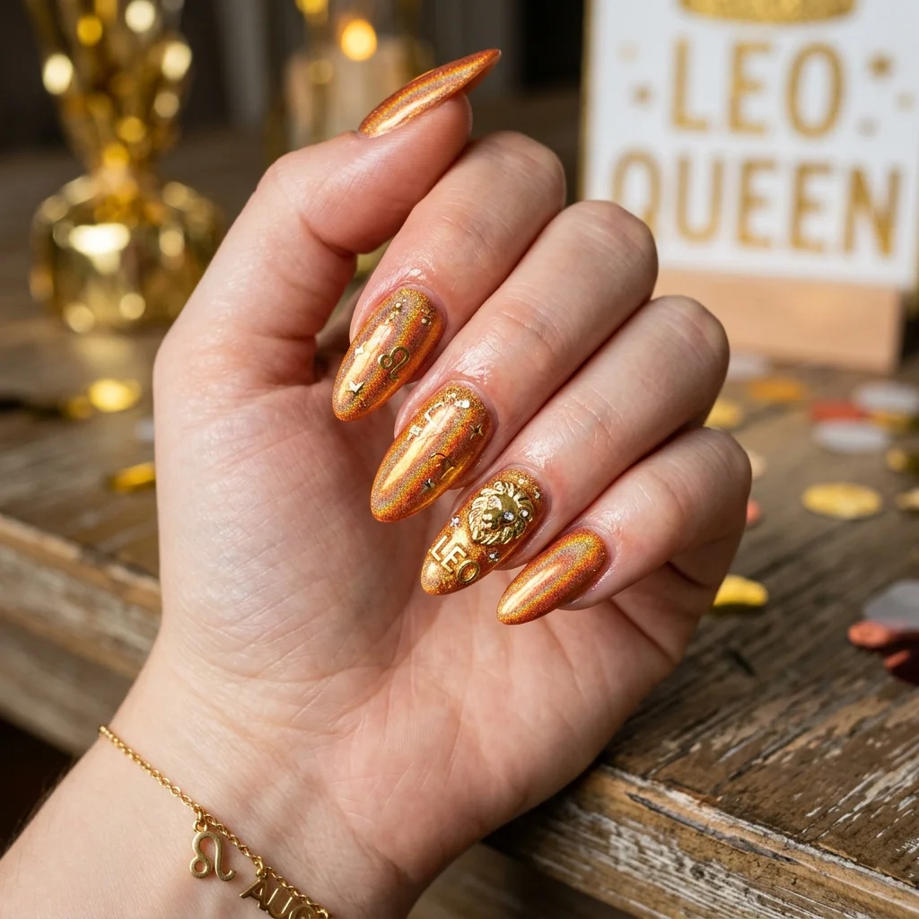 30 Leo Birthday Nails That Are Absolutely Fierce 26 Holographic orange shift nails
