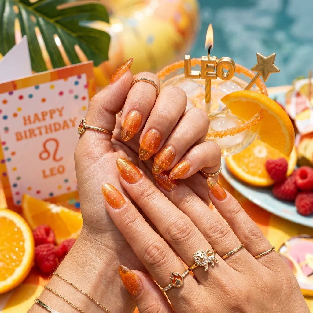 30 Leo Birthday Nails That Are Absolutely Fierce 18 Jelly orange glass nails