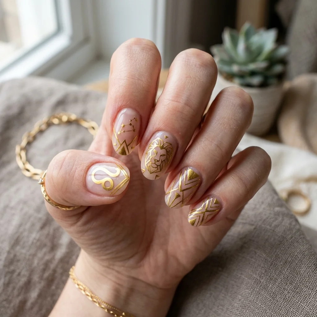 30 Leo Birthday Nails That Are Absolutely Fierce 22 Negative space graphic lines nails