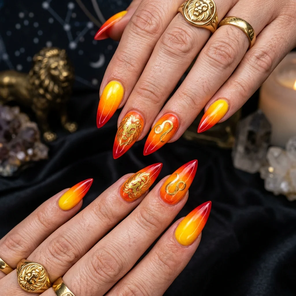 30 Leo Birthday Nails That Are Absolutely Fierce 4 Fiery orange aura nails