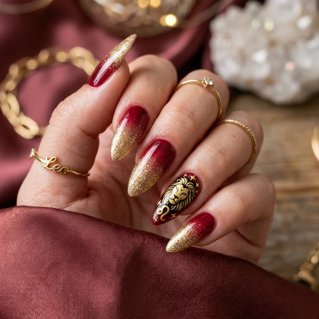 30 Leo Birthday Nails That Are Absolutely Fierce 15 Red and gold ombre nails