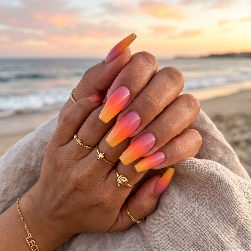 30 Leo Birthday Nails That Are Absolutely Fierce 21 Sunset gradient blend nails