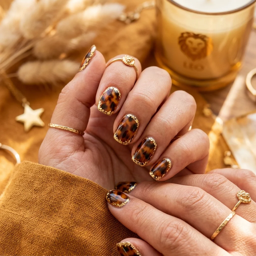 30 Leo Birthday Nails That Are Absolutely Fierce 12 Tortoiseshell print details nails