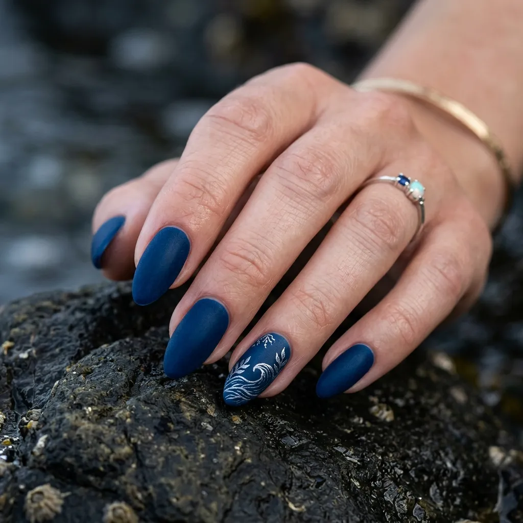 30 Fierce Shark Week Nails 15 Matte Blue Velvet Ocean