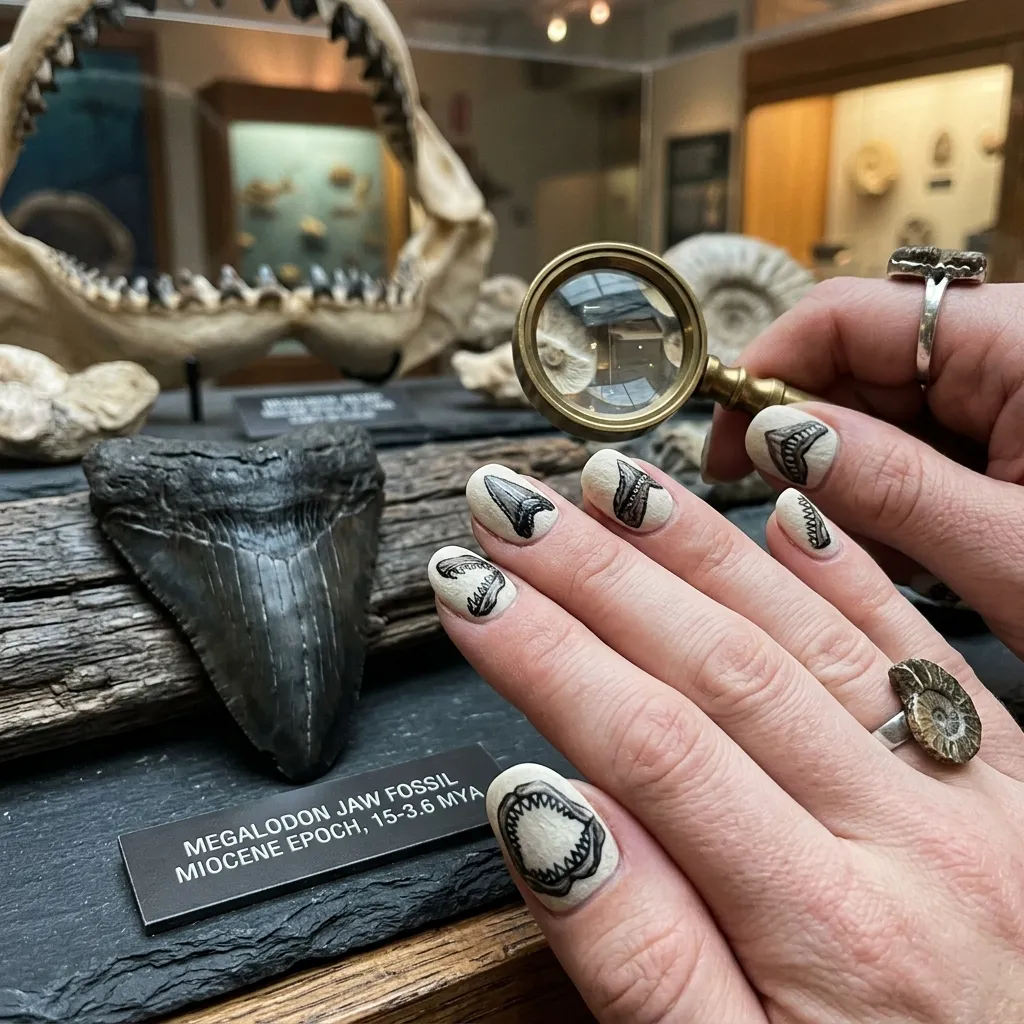 30 Fierce Shark Week Nails 24 Megalodon Fossil Nails
