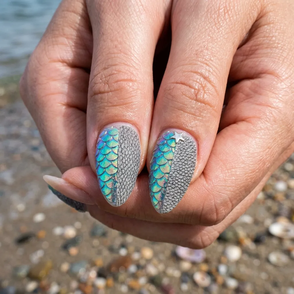 30 Fierce Shark Week Nails 13 Mermaid Scales and Shark Fins