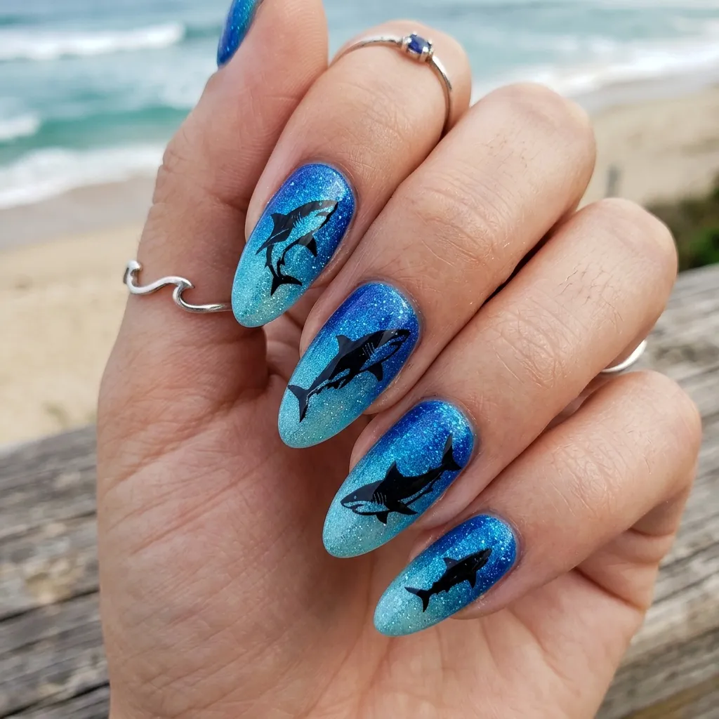 30 Fierce Shark Week Nails 2 Classic Great White Silhouettes