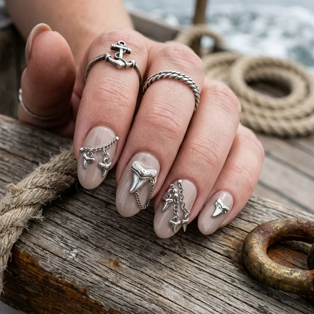 30 Fierce Shark Week Nails 5 Shark Tooth Charms